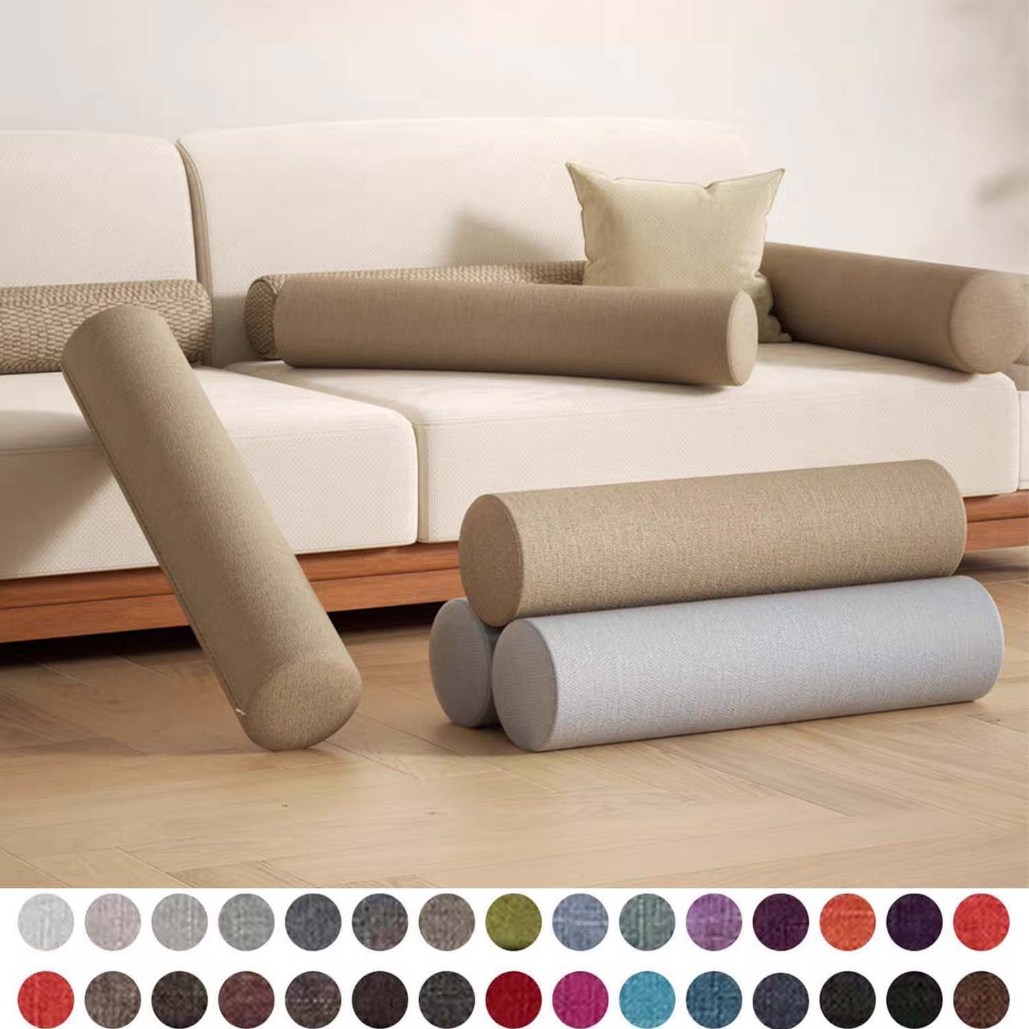 Bolster Cushion Round - หมอนโฟมทรงกระบอกสำหรับรองเข่า/ขา/คอ, หมอนทรงกระบอกกลม/ทรงกระบอกสำหรับนอนตะแคงหรือนอนหงาย พร้อมปลอกคลุมระบายความร้อนแบบถอดได้