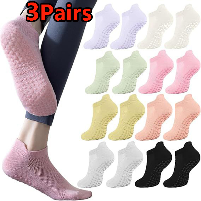 Pilates Yoga Youtube - ถุงเท้าโยคะ 3 คู่สำหรับผู้หญิง ถุงเท้าตาข่ายระบายอากาศ ถุงเท้าพิลาทิสกันลื่น ถุงเท้าผ้าฝ้ายแบบสั้น
