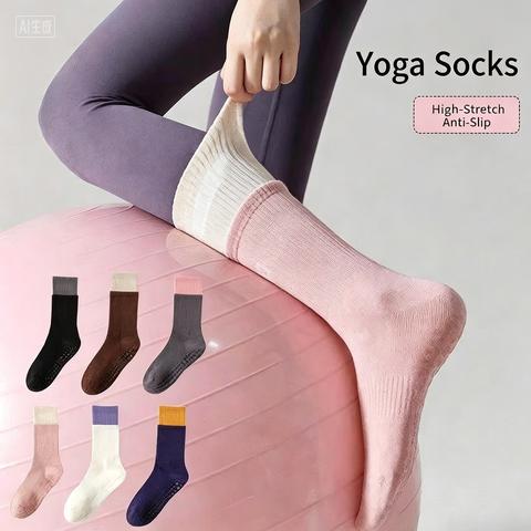 Pilates Yoga Barre - ถุงเท้ากันลื่นแบบยูนิเซ็กซ์ โพลีเอสเตอร์ ไซส์เดียว จุดซิลิโคนกันลื่น ถุงเท้าแบบหนา สำหรับโยคะ