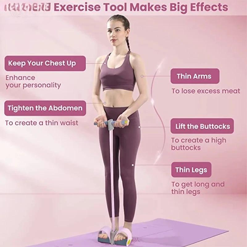 Pilates Yoga Board - สายยางยืดออกกำลังกายแบบ 4 ท่อรุ่นใหม่ อุปกรณ์ดึงเชือกยืดสำหรับโยคะ ฝึกกล้ามเนื้อหน้าท้อง เอว