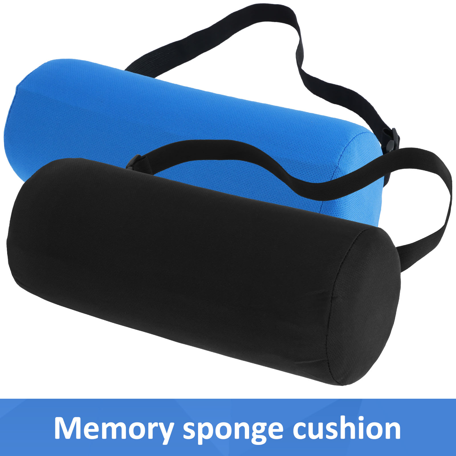 Bolster Cushion Round - หมอนรองเมมโมรี่โฟมแบบกลมพร้อมแถบยืดหยุ่นปรับได้ตามหลักสรีรศาสตร์หมอนรองคอแบบพกพา Travel Bolster