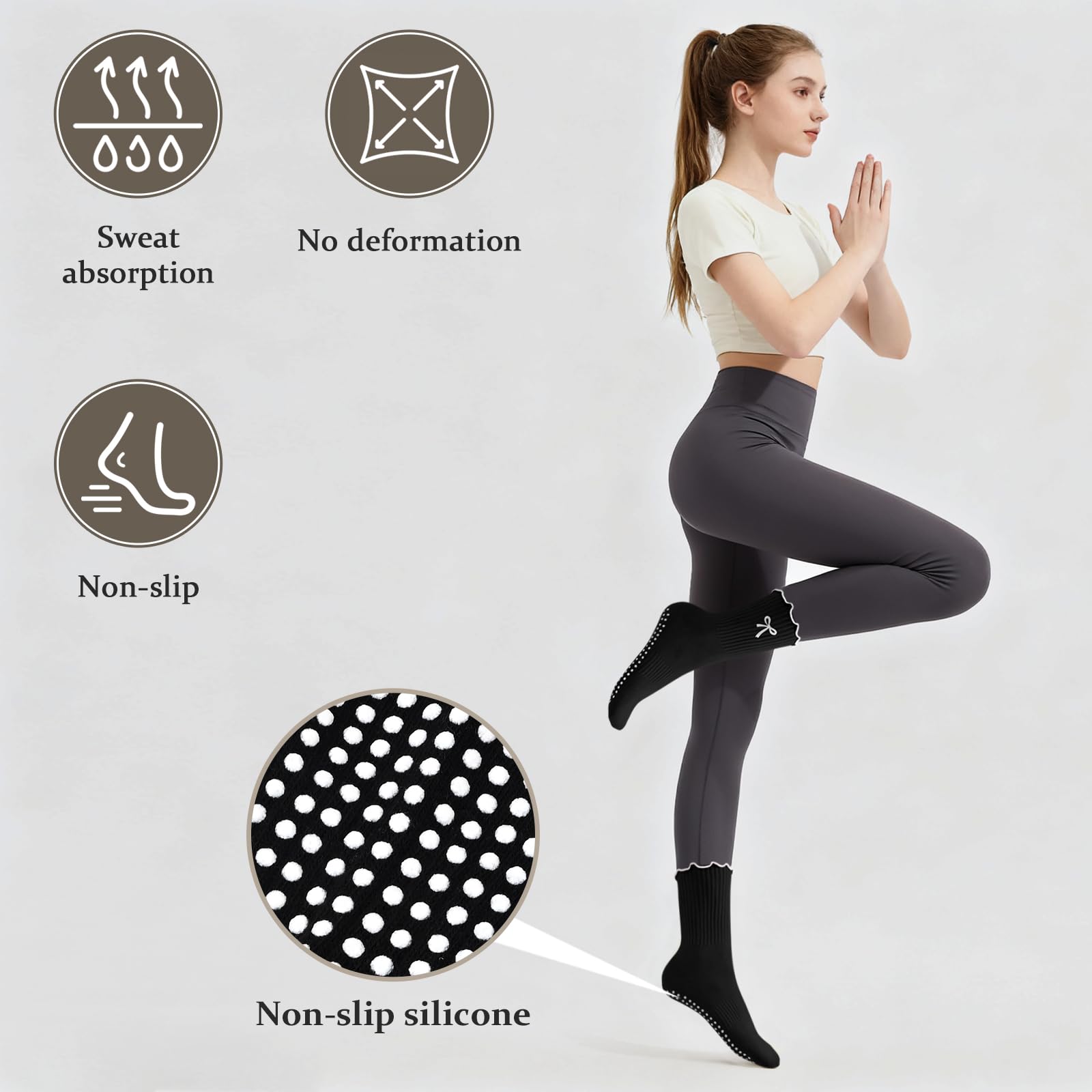 ถุงเท้าพิลาทิสกันลื่น ถุงเท้าโ - Pilates Yoga Youtube บทวิจารณ์และราคา
