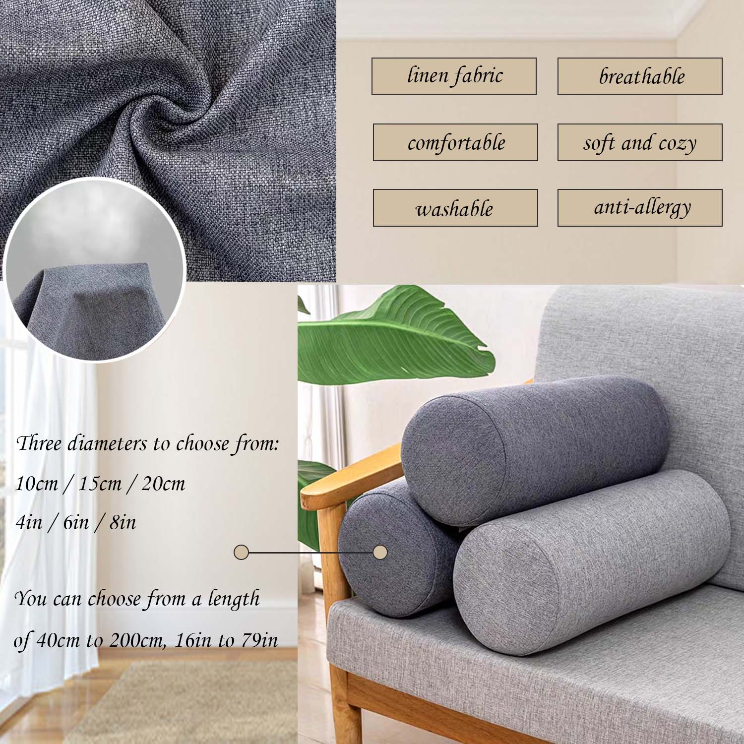 หมอนโฟมทรงกระบอกสำหรับรองเข่า/ - Bolster Cushion Round บทวิจารณ์และราคา