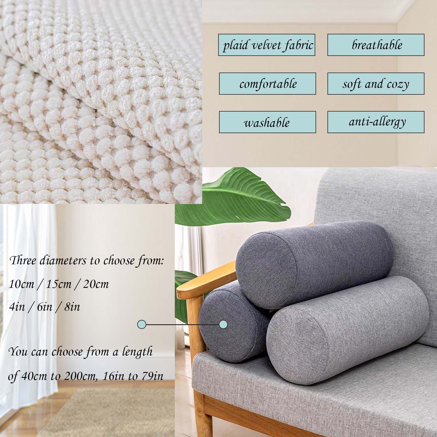 หมอนทรงกระบอกผ้าลินินขนาดเส้นผ - Bolster Cushion Round บทวิจารณ์และราคา