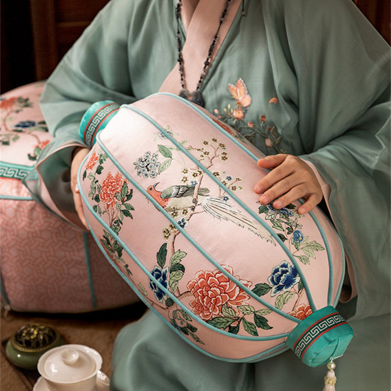 หมอนอิงลายดอกไม้และนกสไตล์จีนโ - Bolster Cushion Round บทวิจารณ์และราคา
