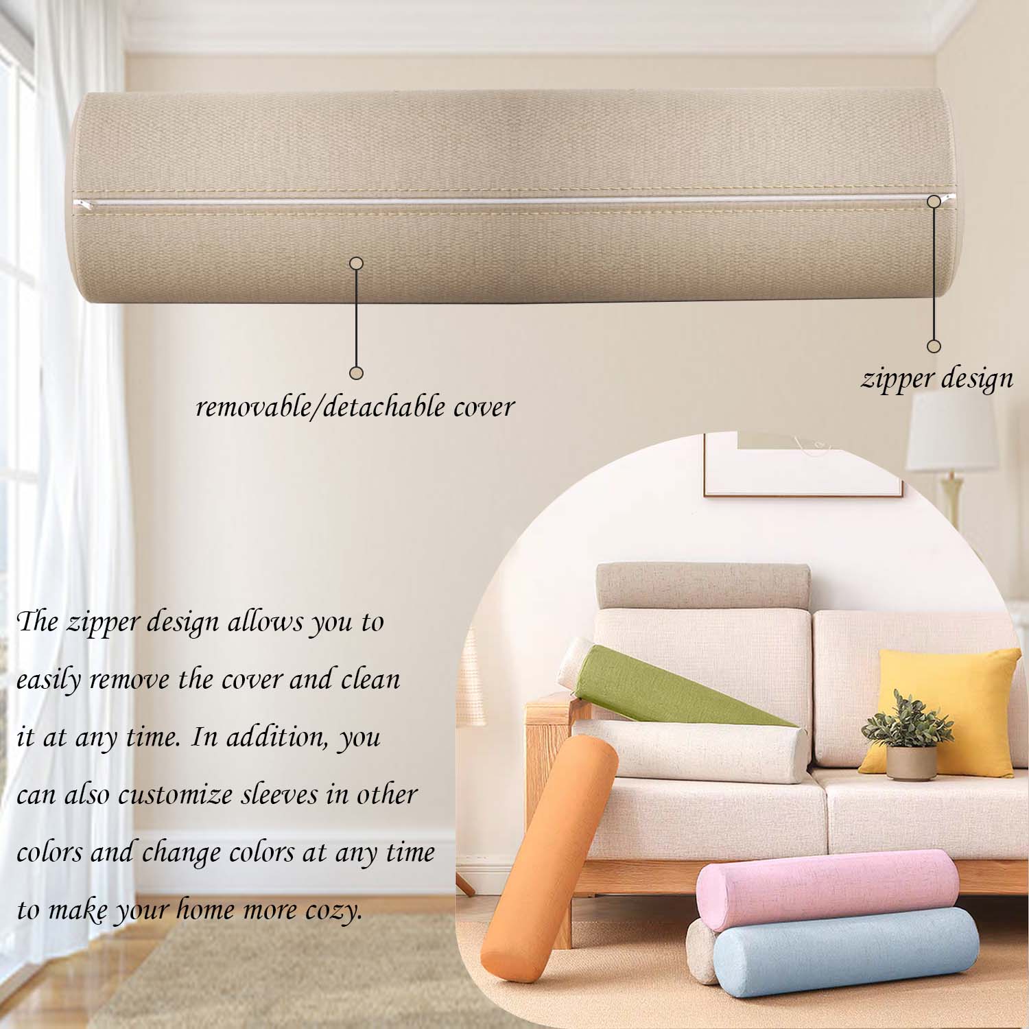 หมอนทรงกระบอกผ้าลูกฟูกแบบยาว ม - Bolster Cushion Round บทวิจารณ์และราคา